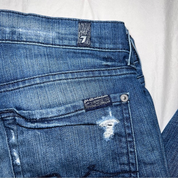 7 For All Mankind Roxanne Cropped Raw Hem Low Rise Jeans Distressed - Picture 4 of 10